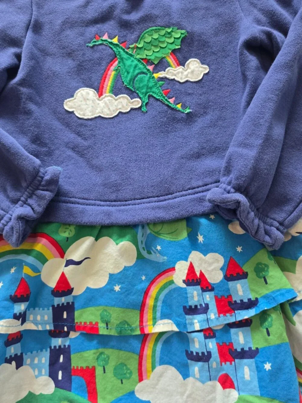 2-3Y Mini Boden Girls Dragon Applique Sweatshirt Dress & Tights Set